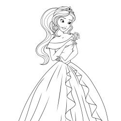 Coloriage de la princesse avec une robe de bal au gros noeud