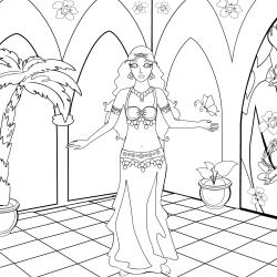 Coloriage de la princesse avec une robe de bal et diadème