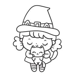 Coloriage d'une sorcière et son chat à imprimer avec Tête à modeler