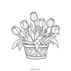 Retrouvez le Coloriage de tulipes dans un pot et imprimez aux enfants un dessin sur le thème de la nature