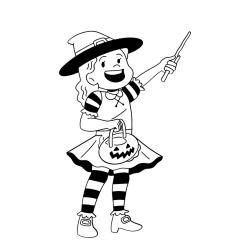 Coloriage d'une fille déguisée en sorcière à imprimer
