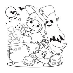 Coloriage d'une sorcière à Halloween à imprimer avec Tête à modeler