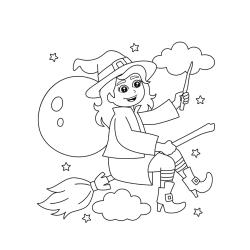 Coloriage d'une sorcière qui vole