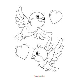 Retrouvez le coloriage d'oiseaux avec un coeur et imprimez aux enfants un dessin plein d'amour