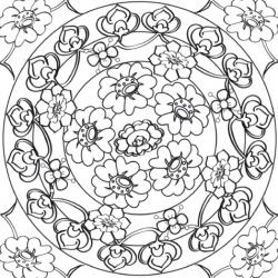 Dessin d'un mandala encadré à imprimer pour le coloriage de détente des adultes et des plus grands. Retrouvez le plaisir du coloriage et du laché prise en mettant un couleur cette composition de fleur