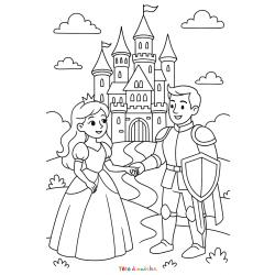 Retrouvez le coloriage du château de la princesse et du prince et imprimez aux enfants un joli dessin sur le thème des contes de fée.