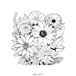 Retrouvez le coloriage d'un bouquet de fleurs et imprimez aux enfants un dessin sur le thème de la nature