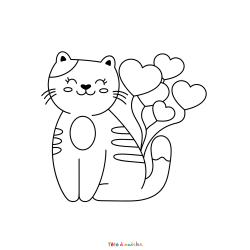 Retrouvez le coloriage d'un chat avec des coeurs et imprimez un dessin plein d'amour aux enfants.