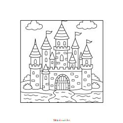 Retrouvez le coloriage d'un château avec des douves et imprimez aux enfants un dessin sur l'univers des contes de fée