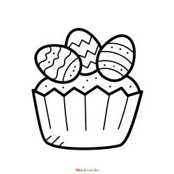 Retrouvez le coloriage d'un cupcake avec oeufs de Pâques et imprimez aux enfants un joli dessin pour les fêtes