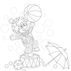 Coloriage Coloriage d'un spectacle de clown. Un coloriage sur le monde du cirque : Coloriage d'un spectacle de clown