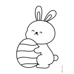 Retrouvez le coloriage d'un lapin avec un gros oeuf de Pâques dans les mains et imprimez aux enfants un dessin pour les fêtes de printemps.