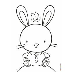 Retrouvez le coloriage d'un lapin avec un oiseau et imprimez aux enfants un dessin pour les fêtes de printemps