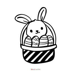 Retrouvez le coloriage d'un lapin dans un panier de Pâques et imprimez un dessin aux enfants qui aiment cette fête