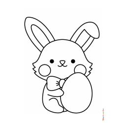Retrouvez le coloriage d'un lapin de Pâques content avec son oeuf et imprimez un dessin aux enfants qui aiment cette fête