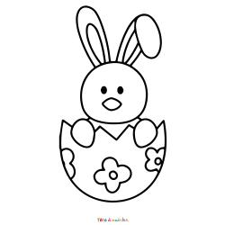Retrouvez le coloriage d'un lapin de Pâques dans une coquille et imprimez aux enfants un joli dessin pour les fêtes