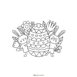Retrouvez le coloriage d'un oeuf de Pâques avec lapins et imprimez aux enfants un joli dessin pour les fêtes