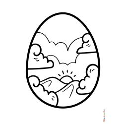 Retrouvez le coloriage d'un oeuf de Pâques avec un paysage et imprimez aux enfants un joli dessin pour les fêtes