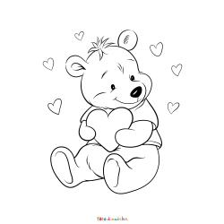 Retrouvez le coloriage d'un ourson avec un coeur et imprimez aux enfants un dessin très mignon