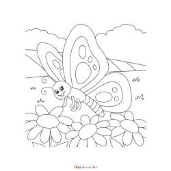 Retrouvez le Coloriage d'un papillon dans la nature et imprimez aux enfants un dessin sur le printemps.