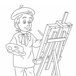 Imprimez gratuitement le coloriage d'un peintre gratuitement. Un dessin à télécharger pour les enfants qui aiment ce métier d'art passionnant.
