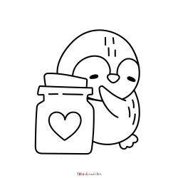 Retrouvez le Coloriage d'un pingouin avec un coeur et imprimez aux enfants un dessin plein d'amour