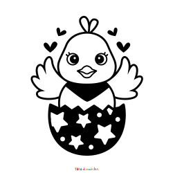 Retrouvez le coloriage d'un poussin de Pâques charmant et imprimez aux enfants un joli dessin pour les fêtes de printemps.