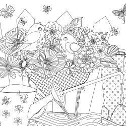 Imprimer le coloriage d'oiseaux au jardin pour tous les amoureux des oiseaux de jardin.