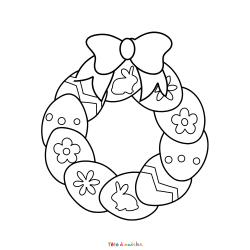 Retrouvez le coloriage d'une couronne d'oeufs de Pâques et imprimez aux enfants un joli dessin pour les fêtes