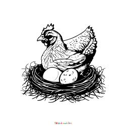 Retrouvez le coloriage d'une poule de Pâques dans un nid  et imprimez un dessin aux enfants pour cette belle fête de printemps.