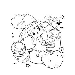 Beau coloriage d'une sorcière à imprimer avec Tête à modeler