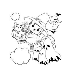 Coloriage d'une sorcière pour Halloween à imprimer avec Tête à modeler