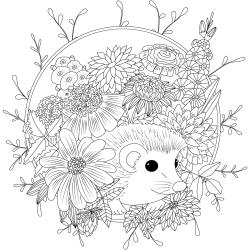 Retrouvez le Coloriage d'un hérisson avec des fleurs et imprimez un dessin aux enfants qui aiment ce petit animal mignon.