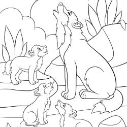 Retrouvez un Coloriage d'une famille de loups et imprimez aux enfants un dessin mignon sur cet animal mystérieux