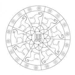 Mandala aux motifs du nouvel an chinois sous le signe du cheval. A imprimer gratuitement