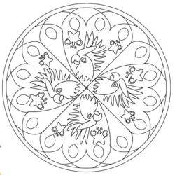 Mandala aux motifs de  perroquet pour un coloriage riche en couleur. Un mandala à imprimer gratuitement
