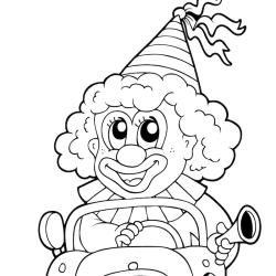 Imprimer le coloriage pour petits : Coloriage pour petits : clown en voiture