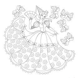 Un coloriage de princesse à imprimer gratuitement pour tous les enfants qui aiment les histoires fantastiques. Modèle 05
