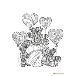 Imprimer le coloriage de St Valentin des ours au coeur. Un dessin pour la Saint Valentin.