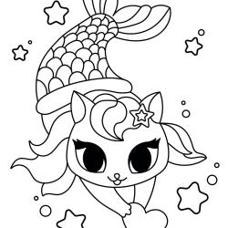Coloriage Chat sirène qui tient un coeur