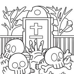 ?️Coloriage d'un cimetière à imprimer avec Tête à modeler
