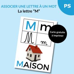 Une carte alphabet pour associer la lettre M à un mot : M comme Maison