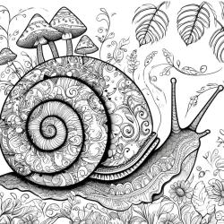 Coloriage d'un escargot avec des champignons