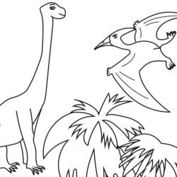 Imprimez simplement le coloriage des dinosaures sur une feuille et donnez-le à votre enfant pour qu'il puisse le colorier avec ses crayons de couleur ou ses feutres. Ce coloriage représente un ptéroda