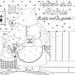 Diplôme mamie la plus cool à colorier et à imprimer gratuitement, compléter et à offrir à la meilleure mamie pour la Fête des grands-mères. Ce joli diplôme sera très beau enroulé avec un morceau de ru