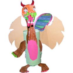 Fabriquer un dragon en carton avec un rouleau de carton et un coloriage. Ce dragon est réalisé avec un rouleau de carton et un coloriage de dragon découpé. Activité envoyée par Isabelle