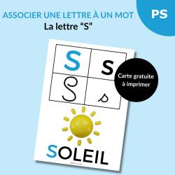 Une carte alphabet pour associer la lettre S à un mot : S comme Soleil