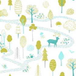 Couverture de carnet à imprimer gratuitement avec des motifs d'arbres, de rivières et d'animaux de la forêt pour personnaliser les carnets et cahiers. Une manière de ne jamais se lasser de ses cahiers