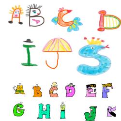 Exemple de transformation de lettres de l'alphabet