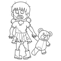 Coloriage d'une petite fille zombie à imprimer avec Tête à modeler